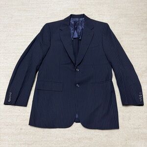Vintage 80's Hickey Freeman Suit Jacket Navy Pinstripe Blazer Men's 38R (Sz M)